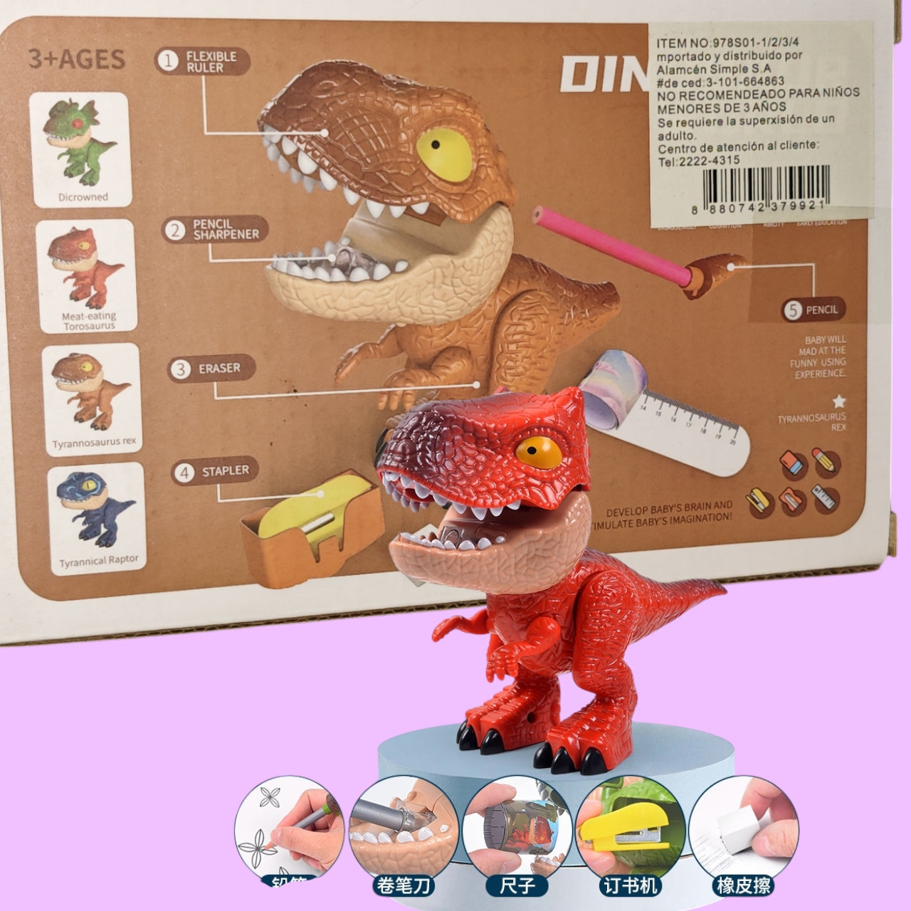 DINOSAURIO CON ESCOLAR 5EN1 978S01-1/2/3/4