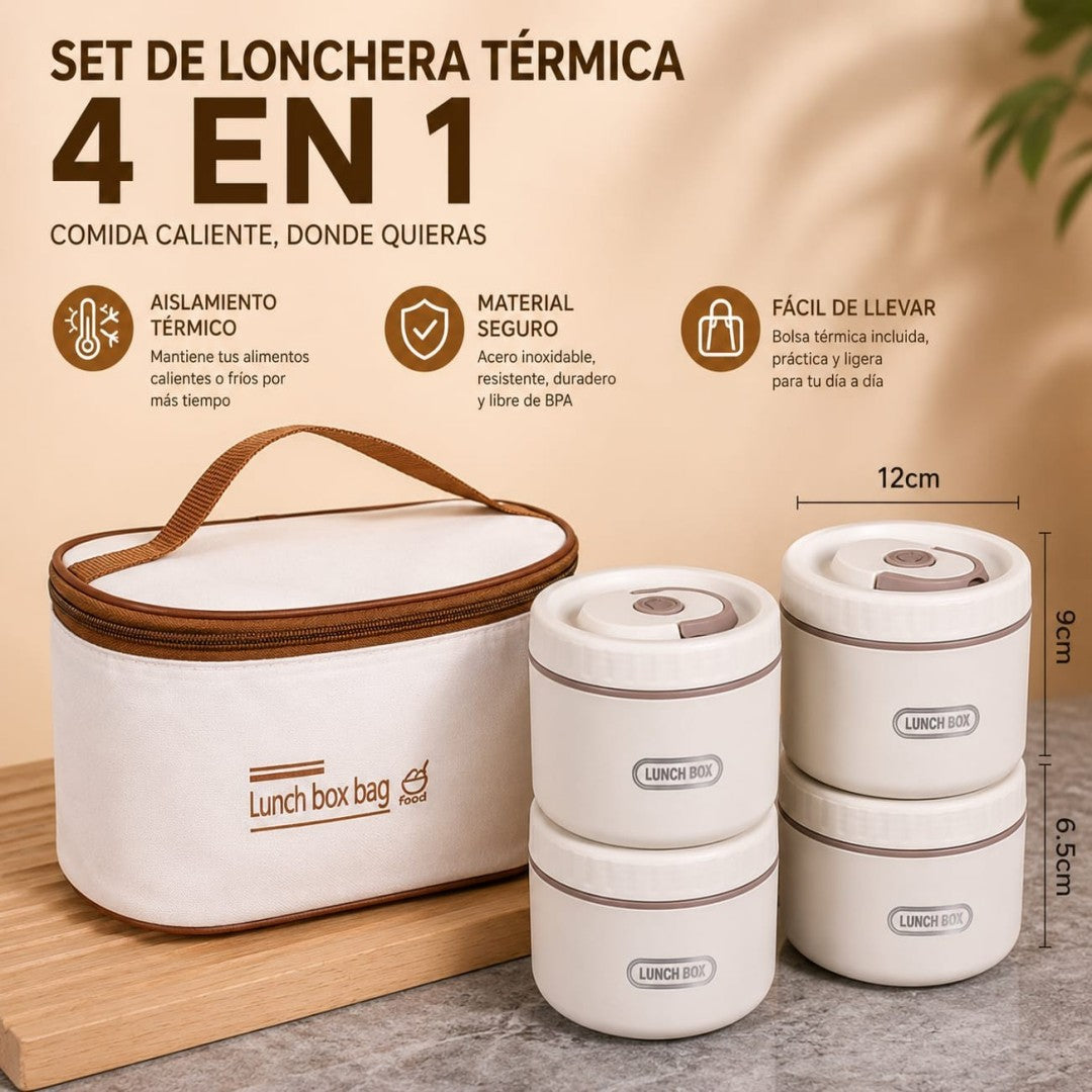 LONCHERA TERMICA ACERO 4PCS CON BOLSA