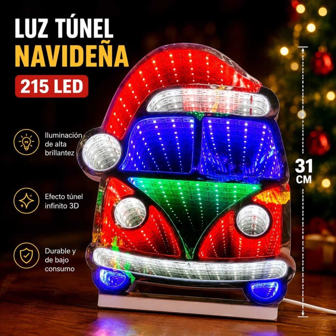 LAMPARA 3D TUNEL BUSETA NAVIDENO 31*23CM