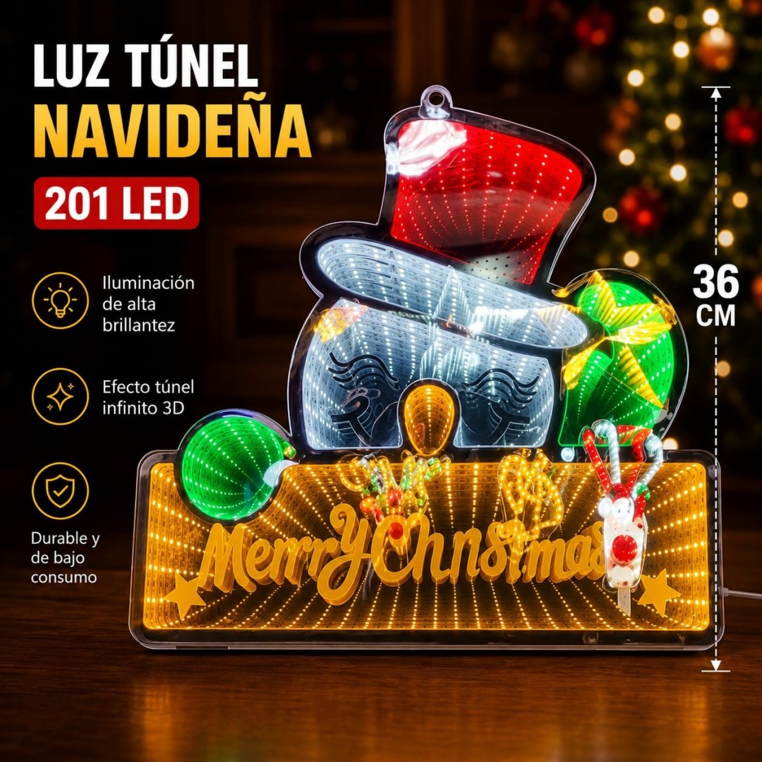 LAMPARA 3D TUNEL MUNECO NIEVE 40*36CM
