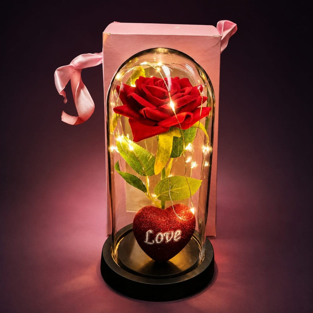 ROSA FRASCO CON LUZ LOVE