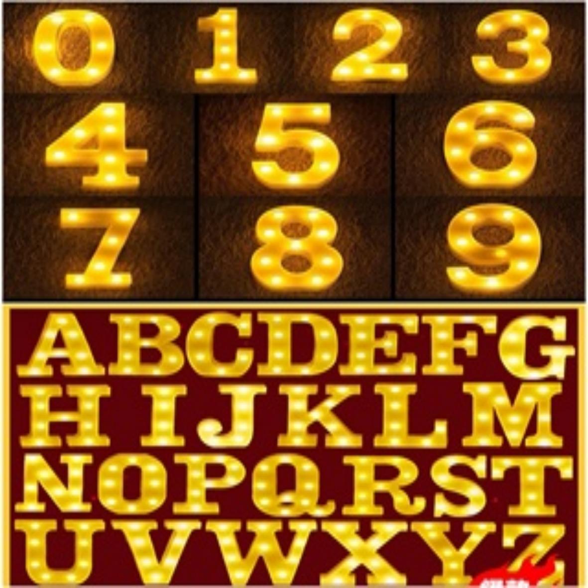 LAMPARA NUMERO LETRA DORADO 0-9 A-Z