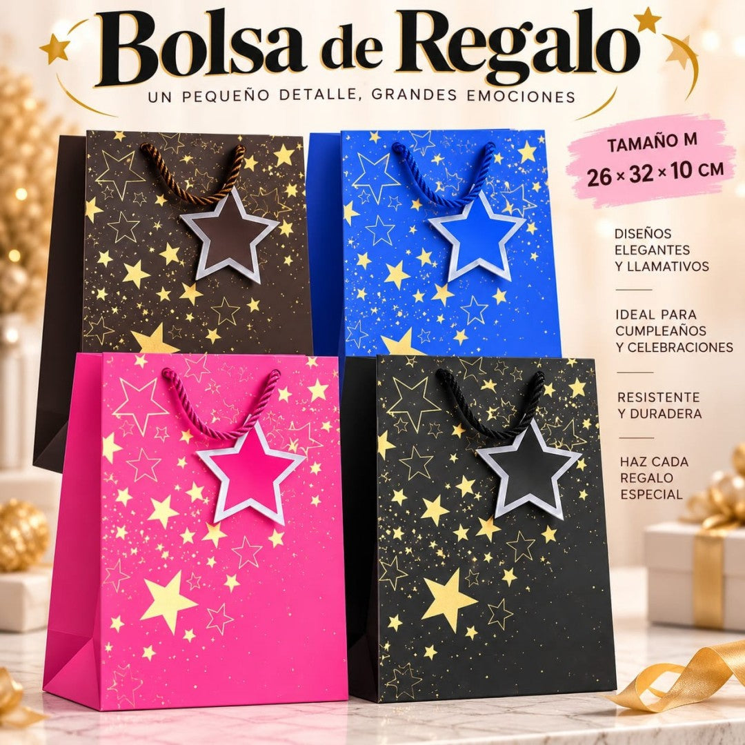 BOLSA REGALO M 26*32*10CM ESTRELLA