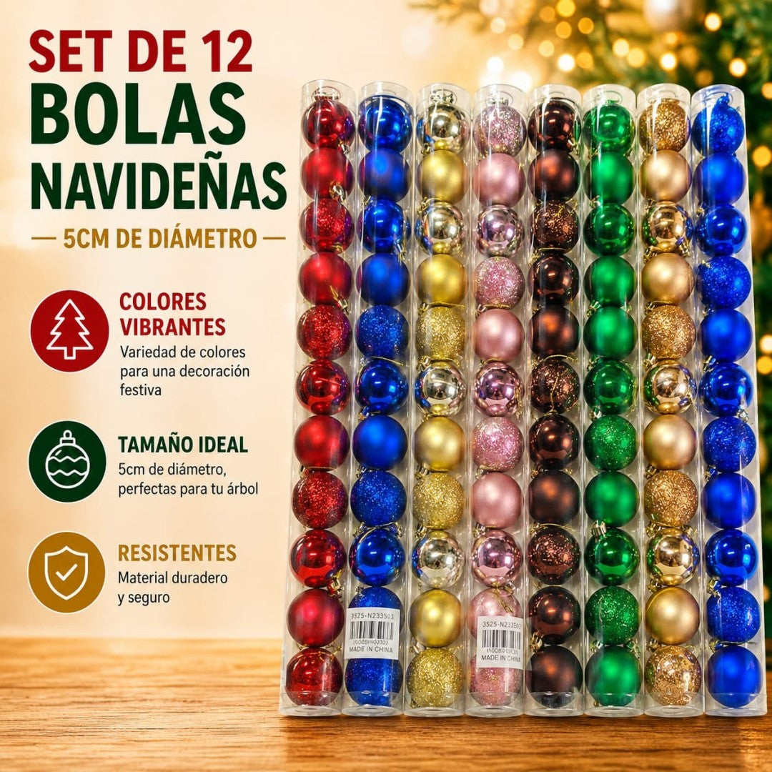 BOLA NAVIDAD 5CM TUBO 12PCS