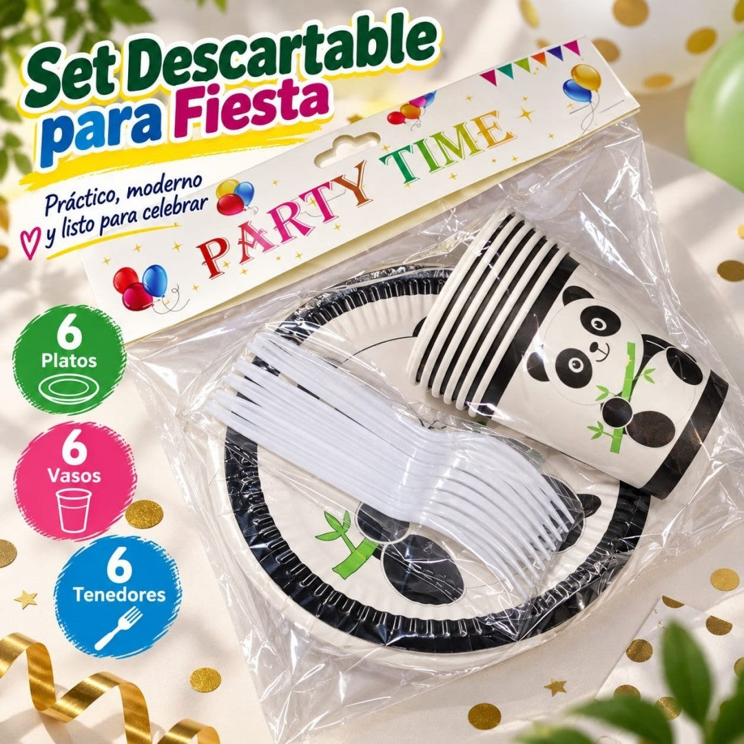 CUBIERTOS DESECHABLE FIESTA PANDA 6PCS 7PULG