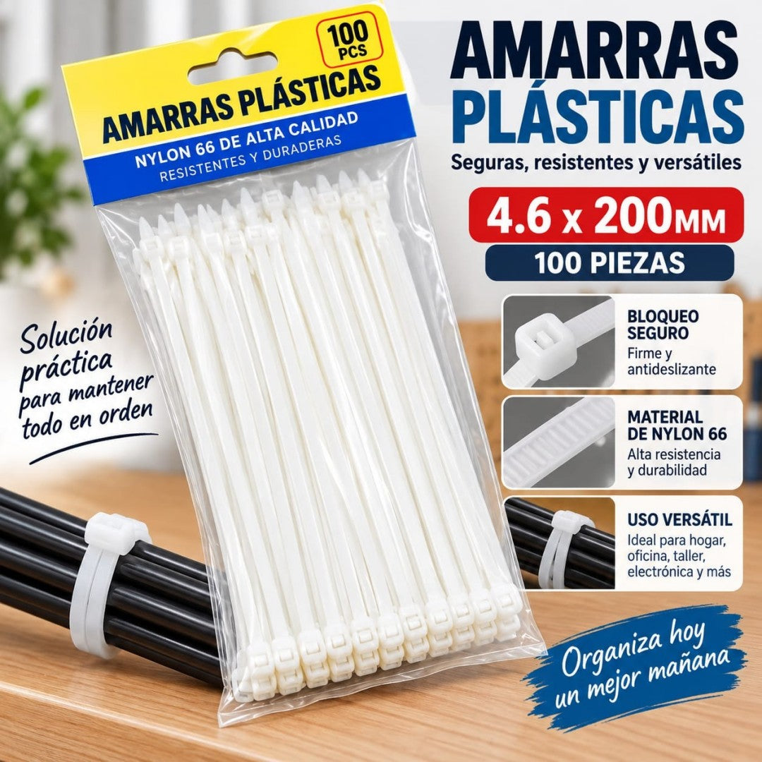 AMARRAS PLASTICAS BLANCO 100PCS 4.6*200MM 232