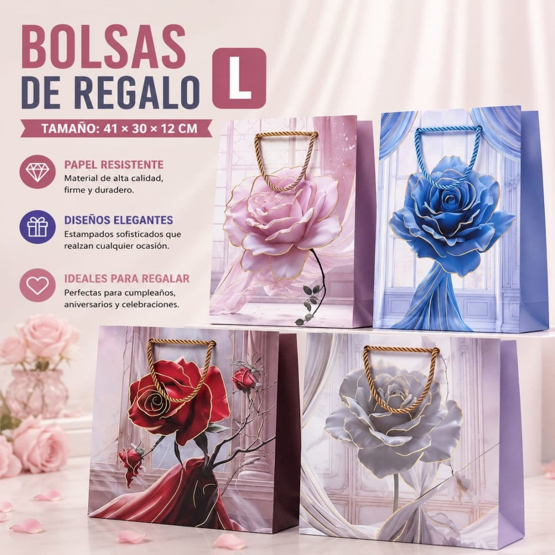 BOLSA REGALO ROSA L 41*30*12CM