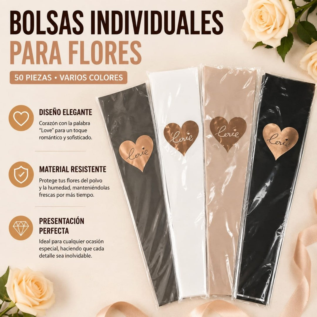 BOLSA PARA FLOR 50PCS CORAZON LOVE