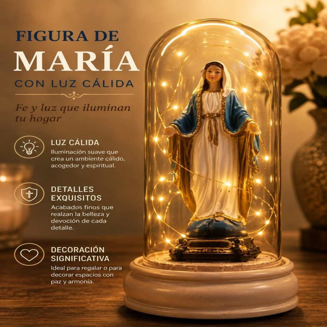 FIGURA MARIA CON CUPULA Y LUZ 11*22CM