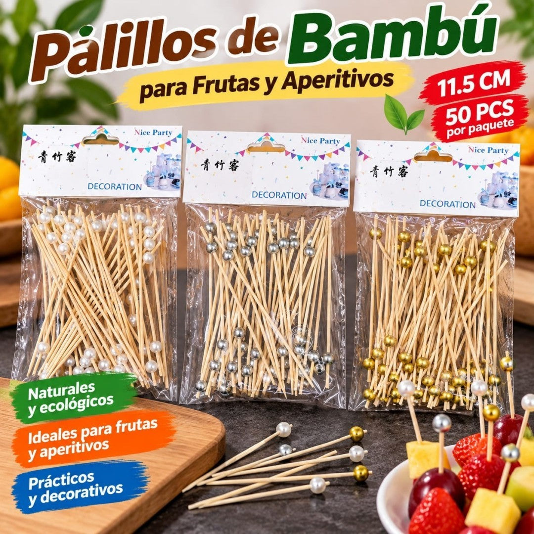 PALILLOS DE BAMBU PARA FRUTAS 50PCS PERLA