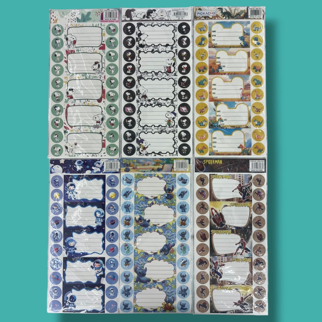 STICKER NOMBRE P\ LIBRO PERSONAJE BSD-520