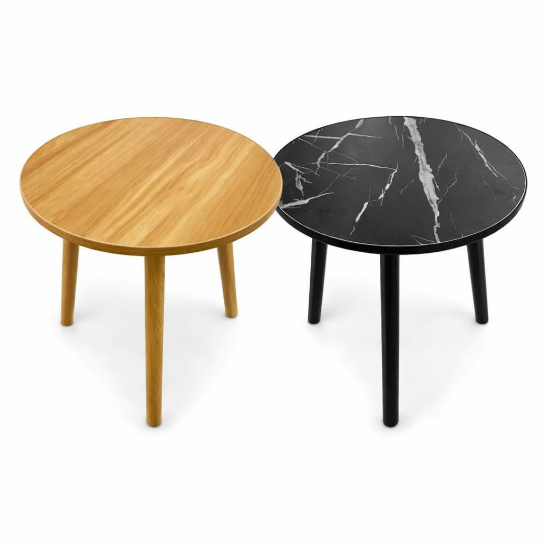 MESITA REDONDA DE COLOR MADERA Y MARMOL 39*42