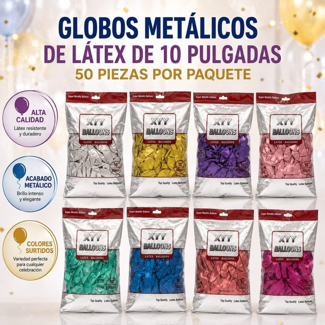 GLOBO METALICOS DE LATEX 10PULG 50PCS