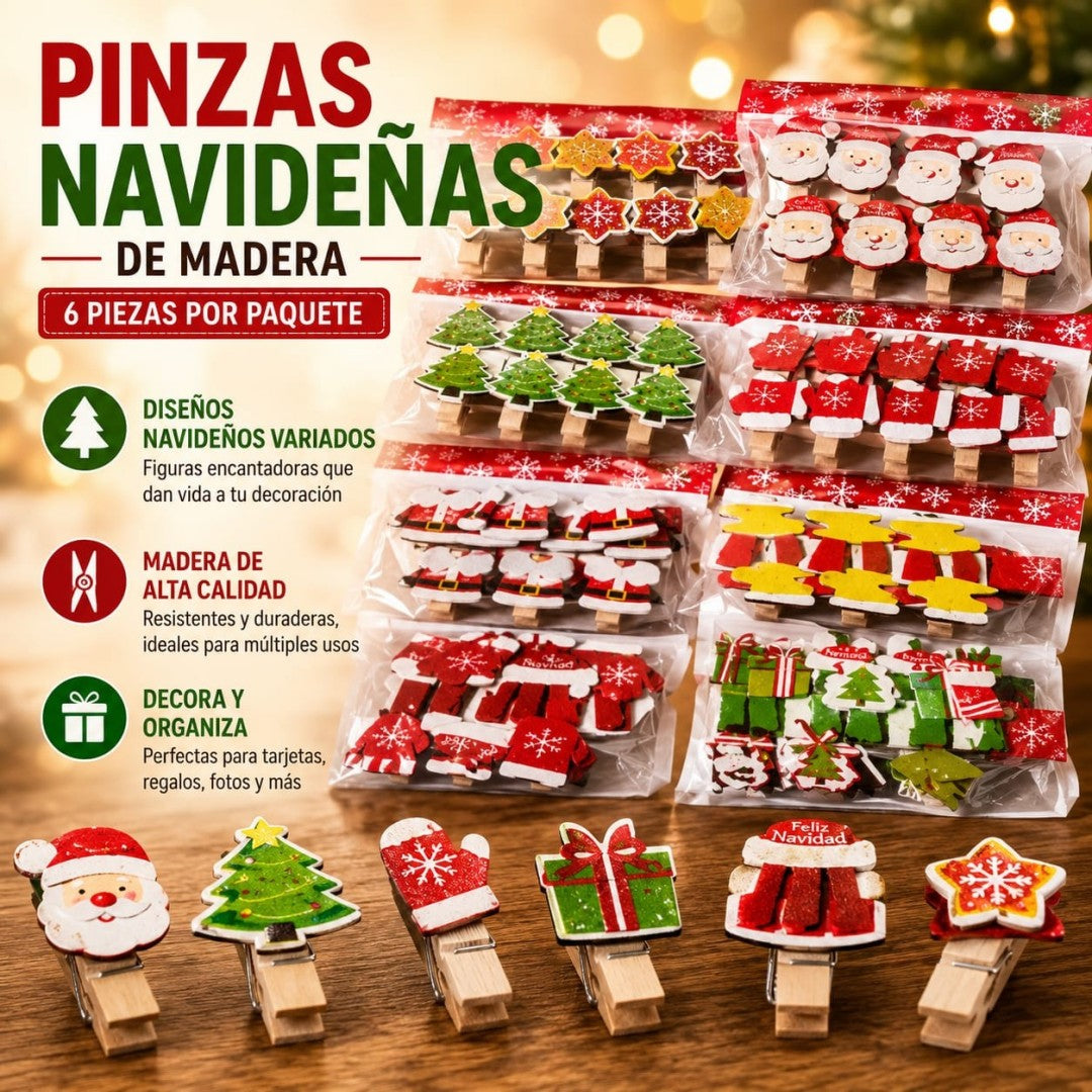PRENSA MADERA NAVIDAD 6PCS