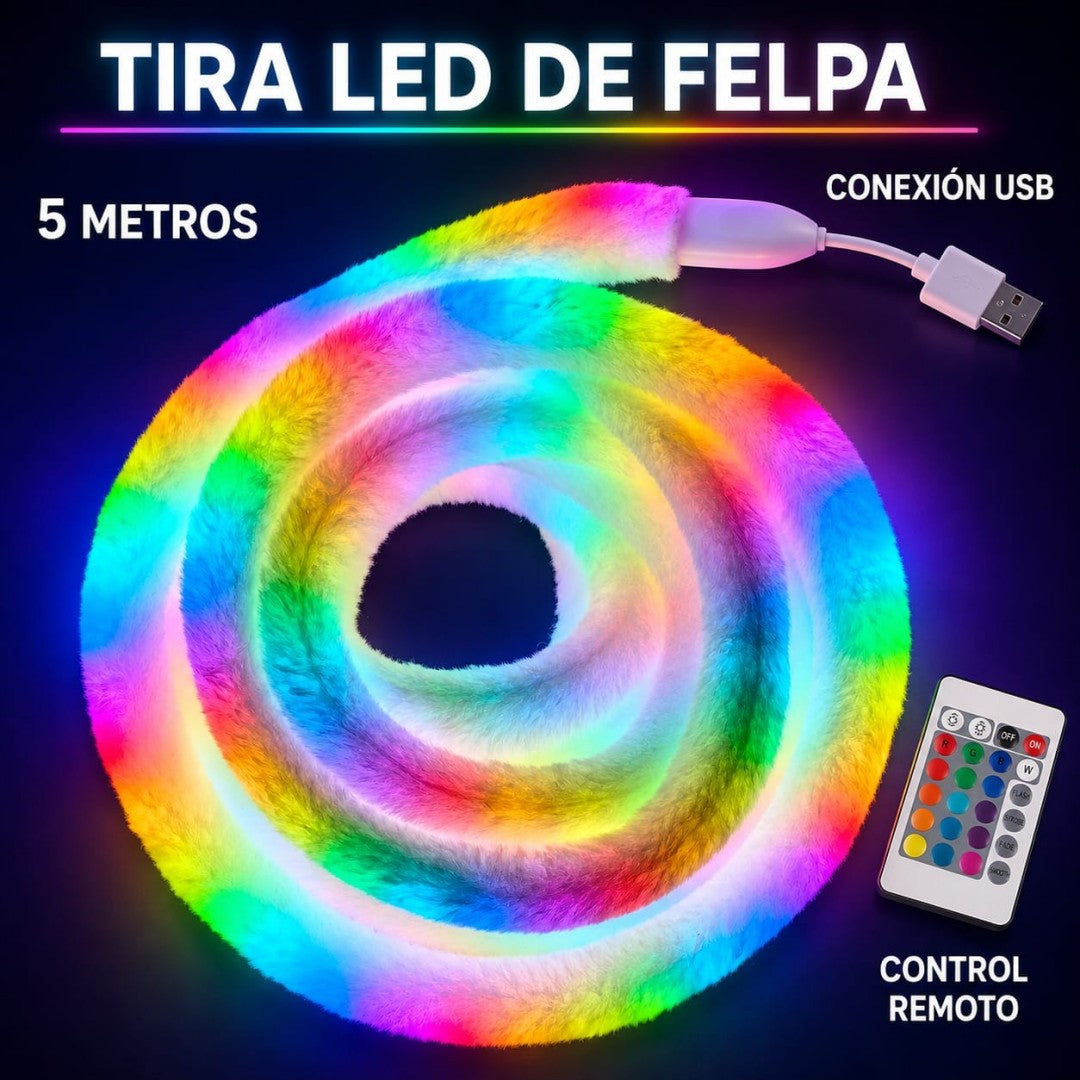 LUZ LED PELUDA CON CONTROL 5M USB