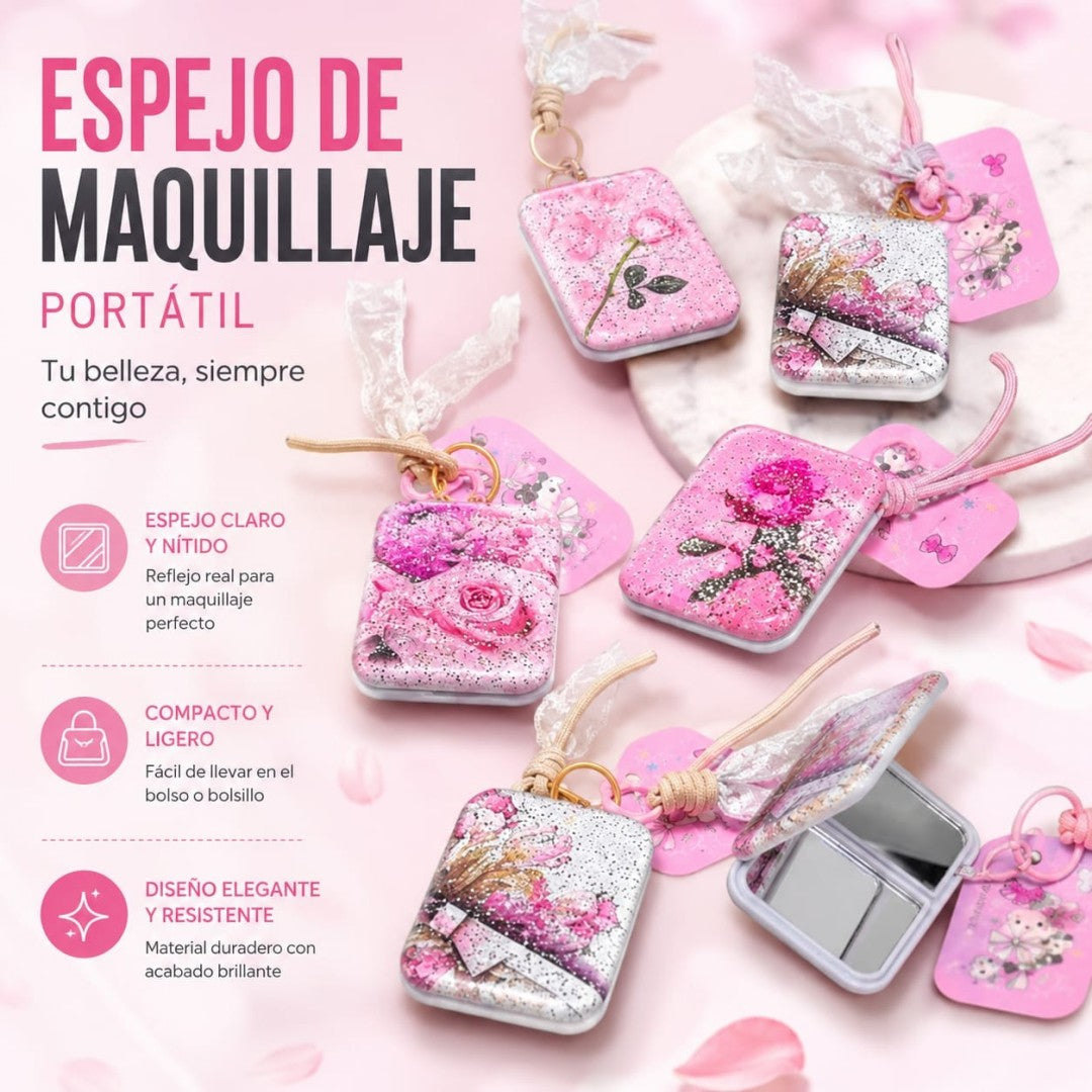 ESPEJO MAQUILLAJE LLAVERO 6CM FLOR