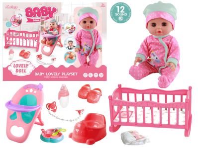 SET MUNECA 14pulg CON CUNA 12PCS AD9768-28