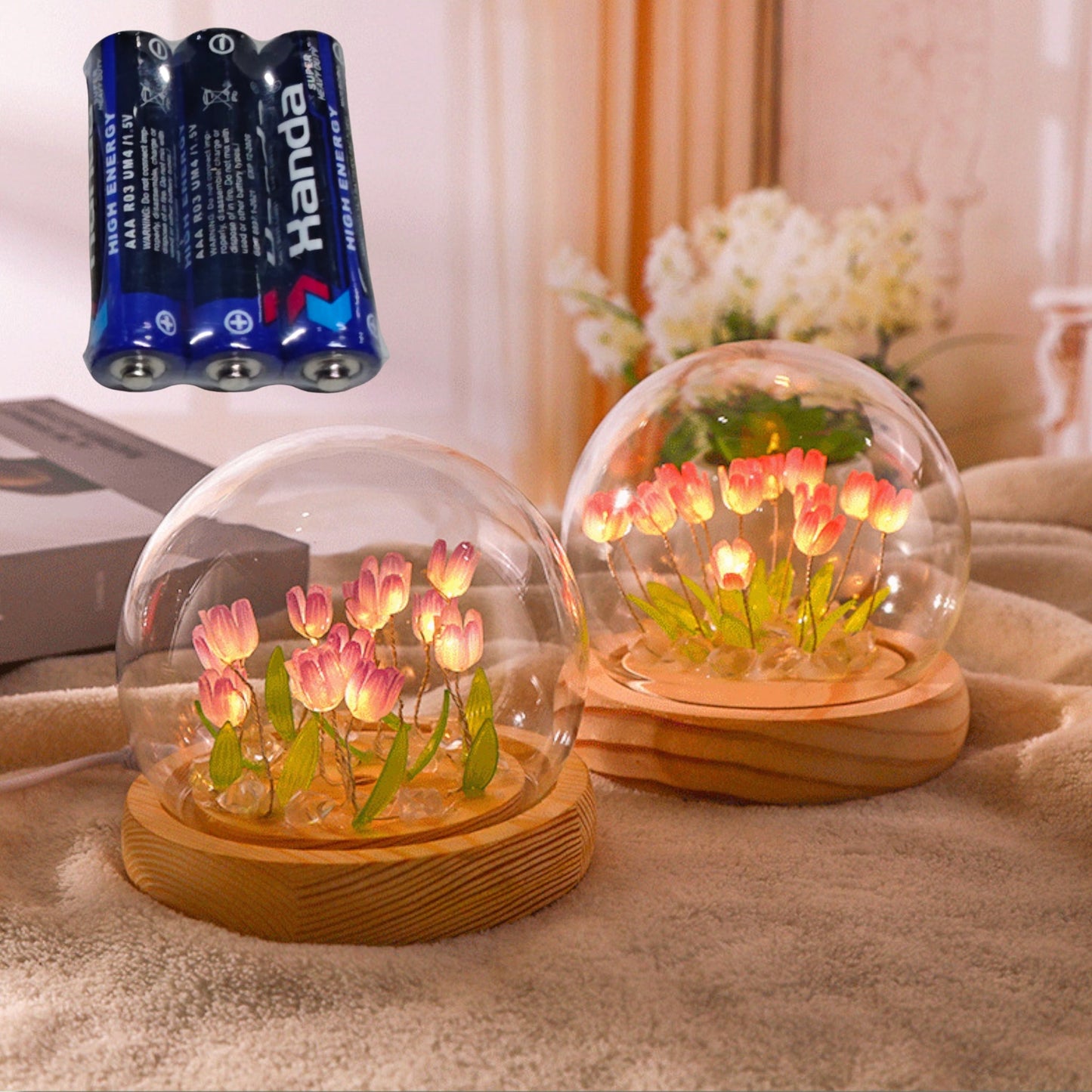 FLOR FRASCO CON LUZ BATERIA B