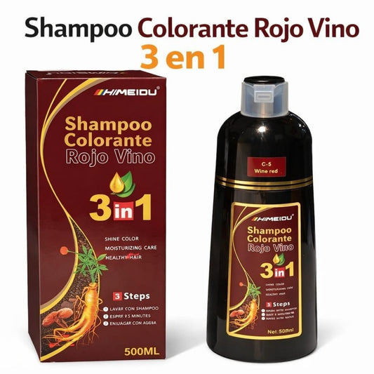 SHAMOO TINTE CUBRE CANAS 3EN1 ROJO VINO