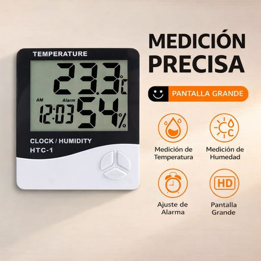 TERMOMETRO DIGITAL CON HIGROMETRO Y RELOJ