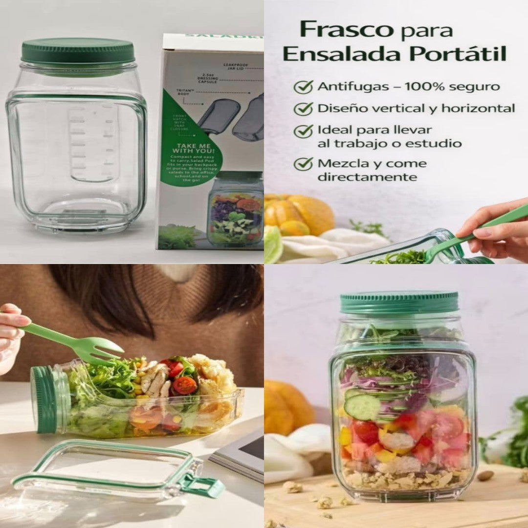 FRASCO DE  ENSALADA CON COMPARTIMENTO 19CM