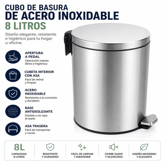 BASURERO ACERO 8L