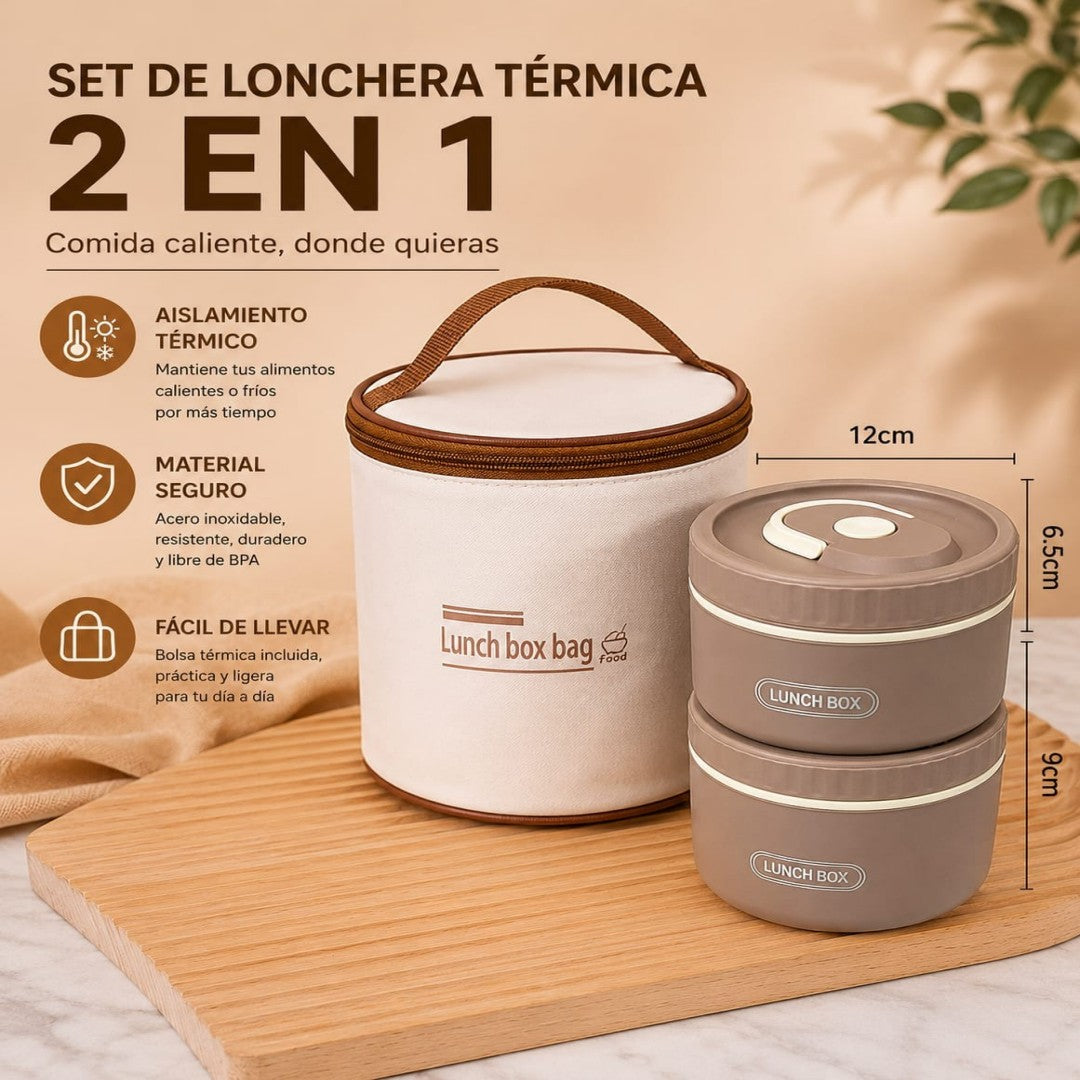 LONCHERA TERMICA ACERO 2PCS CON BOLSA