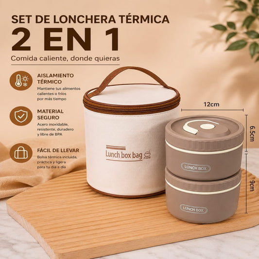LONCHERA TERMICA ACERO 2PCS CON BOLSA