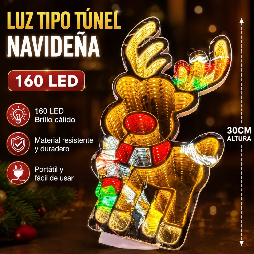 LAMPARA 3D TUNEL NAVIDENO VENADO 30*20CM