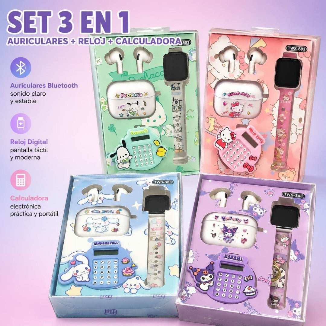 SET AUDIFONO+RELOJ+CALCULADORA TWS-S03