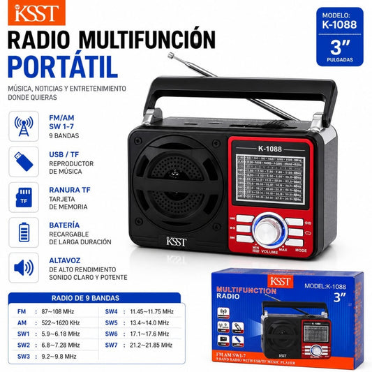 PARLANTE RADIO AM\FM BLUTOOTH K-1088