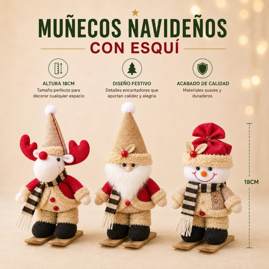 MUNECO NAVIDENO CON ESQUIS Y LUZ