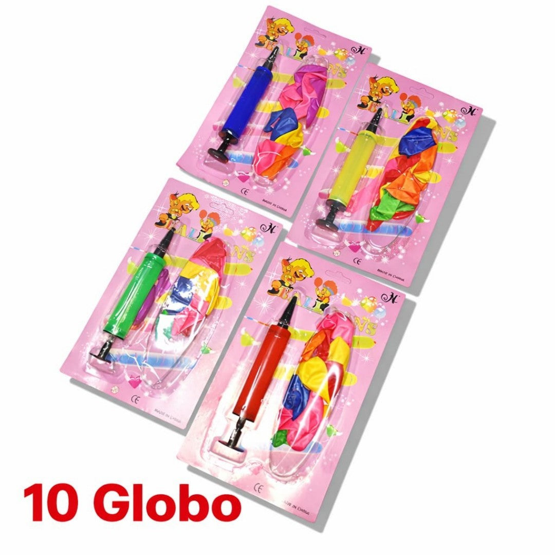 SET GLOBO 10PCS CON INFLADOR