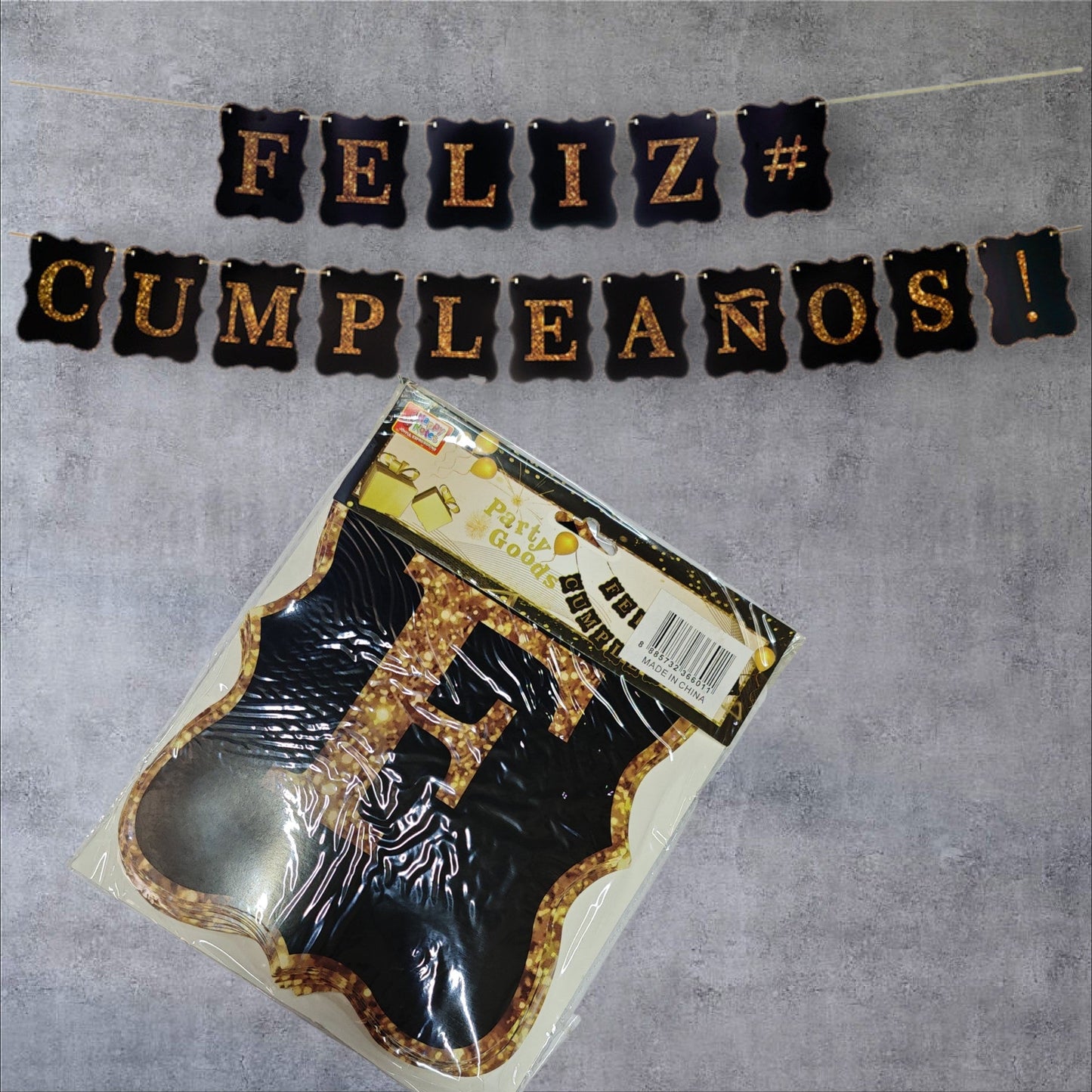 BANDERA COMPLEANO ESCARCHA DORADO