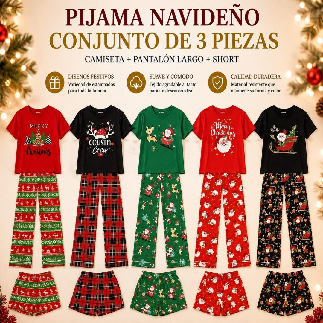 JUEGO DE PIJAMA NAVIDENO 3PCS