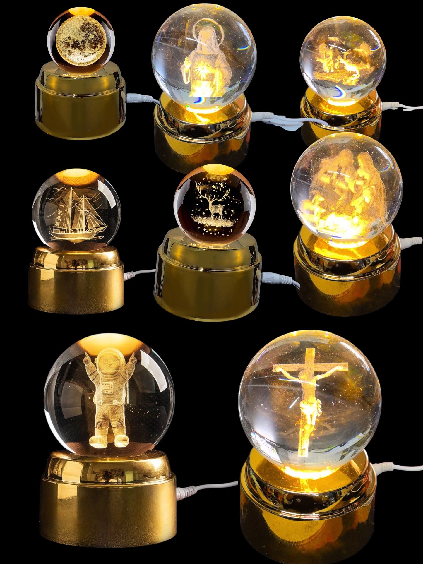 BOLA DE CRISTAL CON LUZ GIRA 8CM