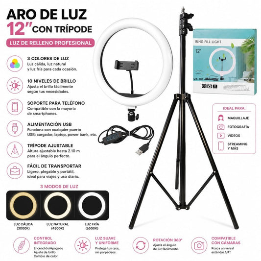 LAMPARA DE ARO CON TRIPODE 12PULG DX-300