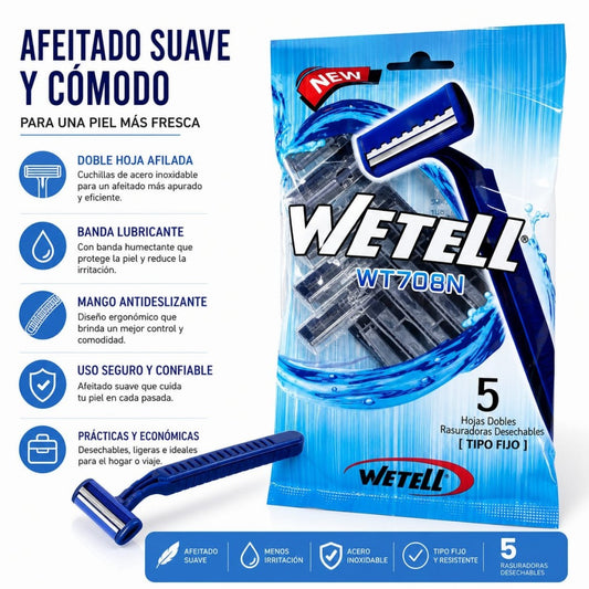PRESTOBARBA AZUL 5PCS BOLSA WT708