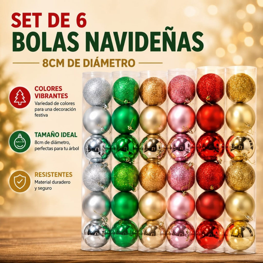 BOLA NAVIDAD 8CM TUBO 6PCS