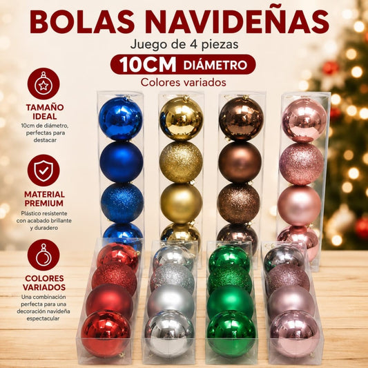 BOLA NAVIDAD 10CM CAJA PVC 4PCS