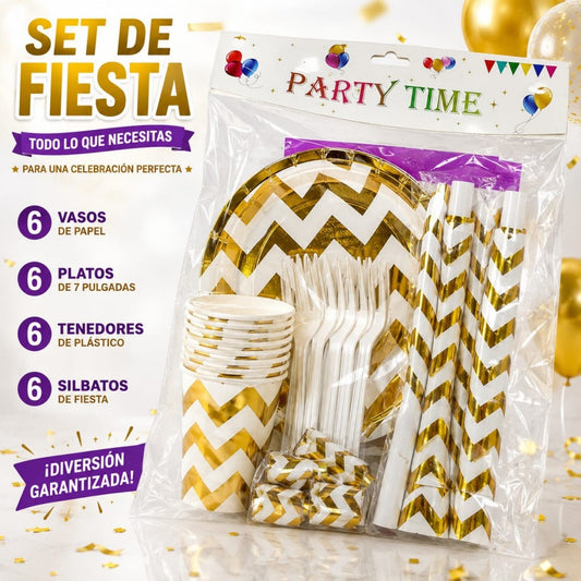 CUBIERTOS DESECHABLE FIESTA DORADO 6PCS 7PULG