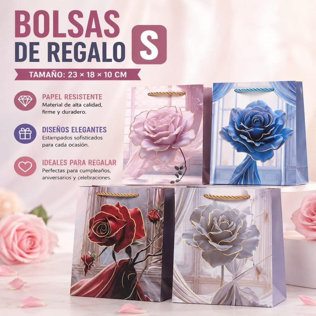 BOLSA REGALO ROSA S 23*18*10CM