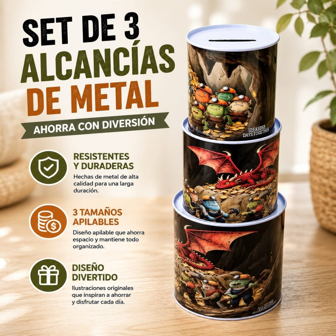 SET ALCANCIA METAL 3PCS DRAGON