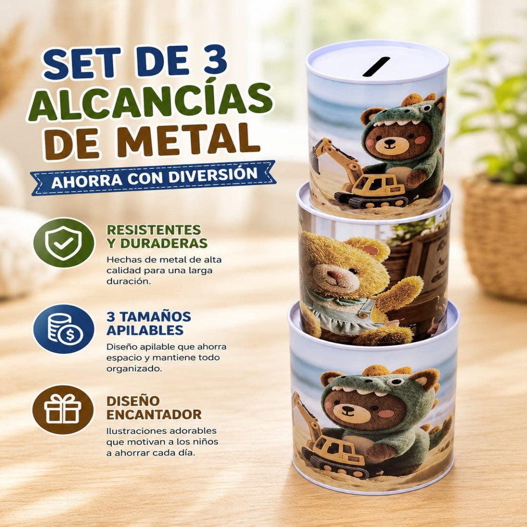 SET ALCANCIA METAL 3PCS OSO
