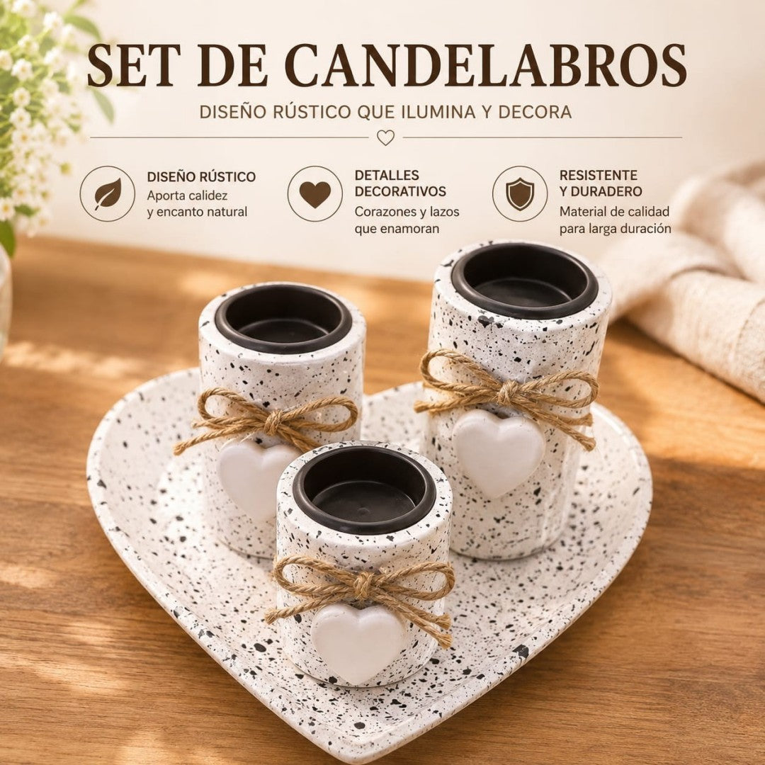 SET CANDELABRO CON BANDEJA CORAZON