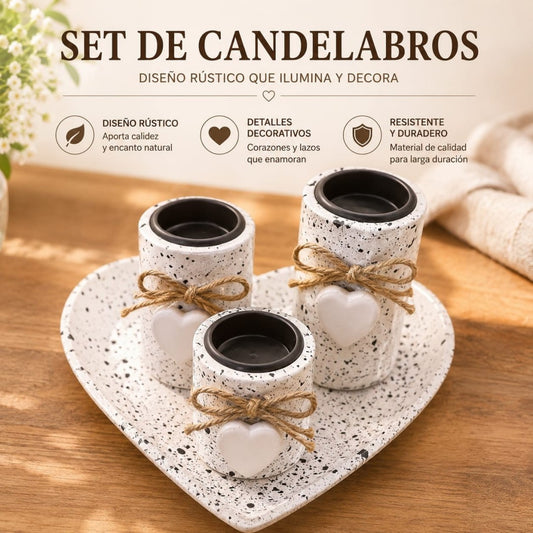 SET CANDELABRO CON BANDEJA CORAZON