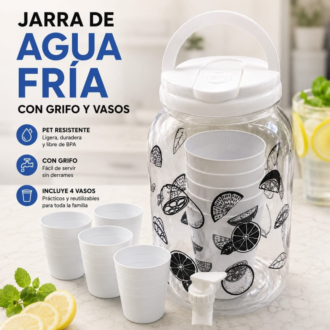 DISPENSADOR DE BEBIDAS CON 4 VASOS BLANCO