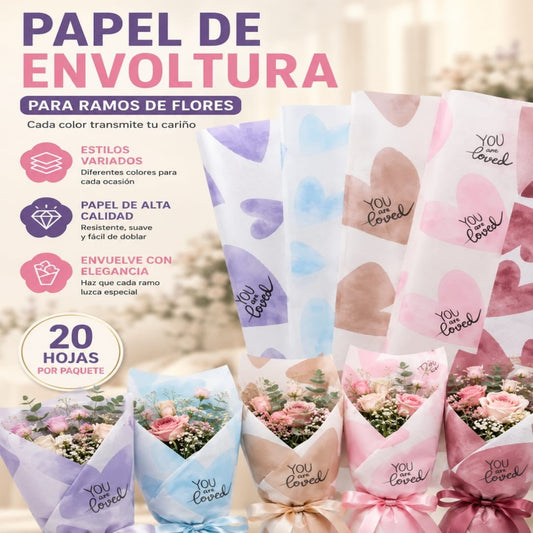 PAPEL PARA RAMOS 20PCS LOVE CORAZON
