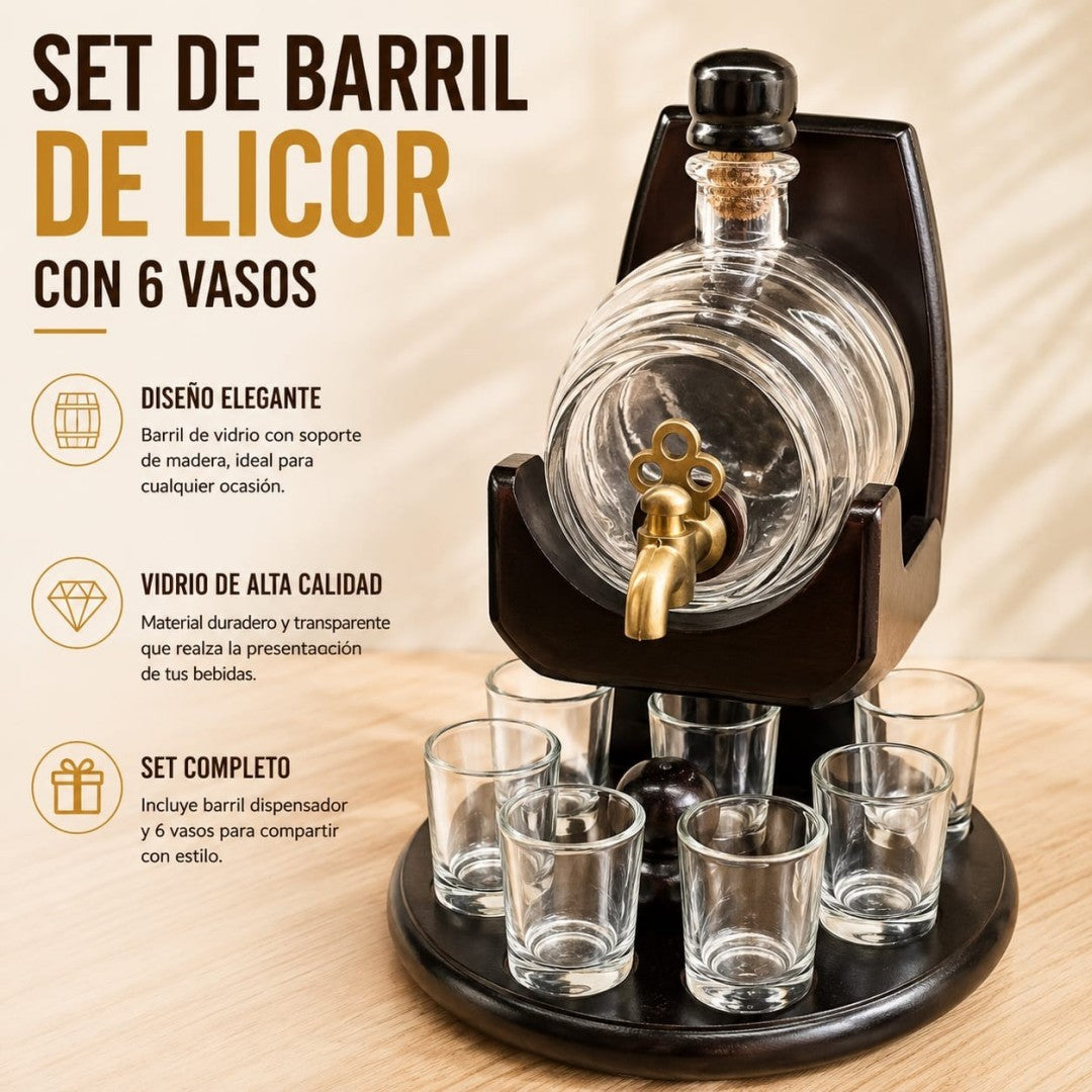 SET BARRIL VIDRIO CON VASOS