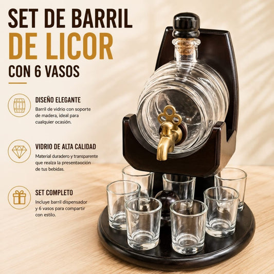 SET BARRIL VIDRIO CON VASOS